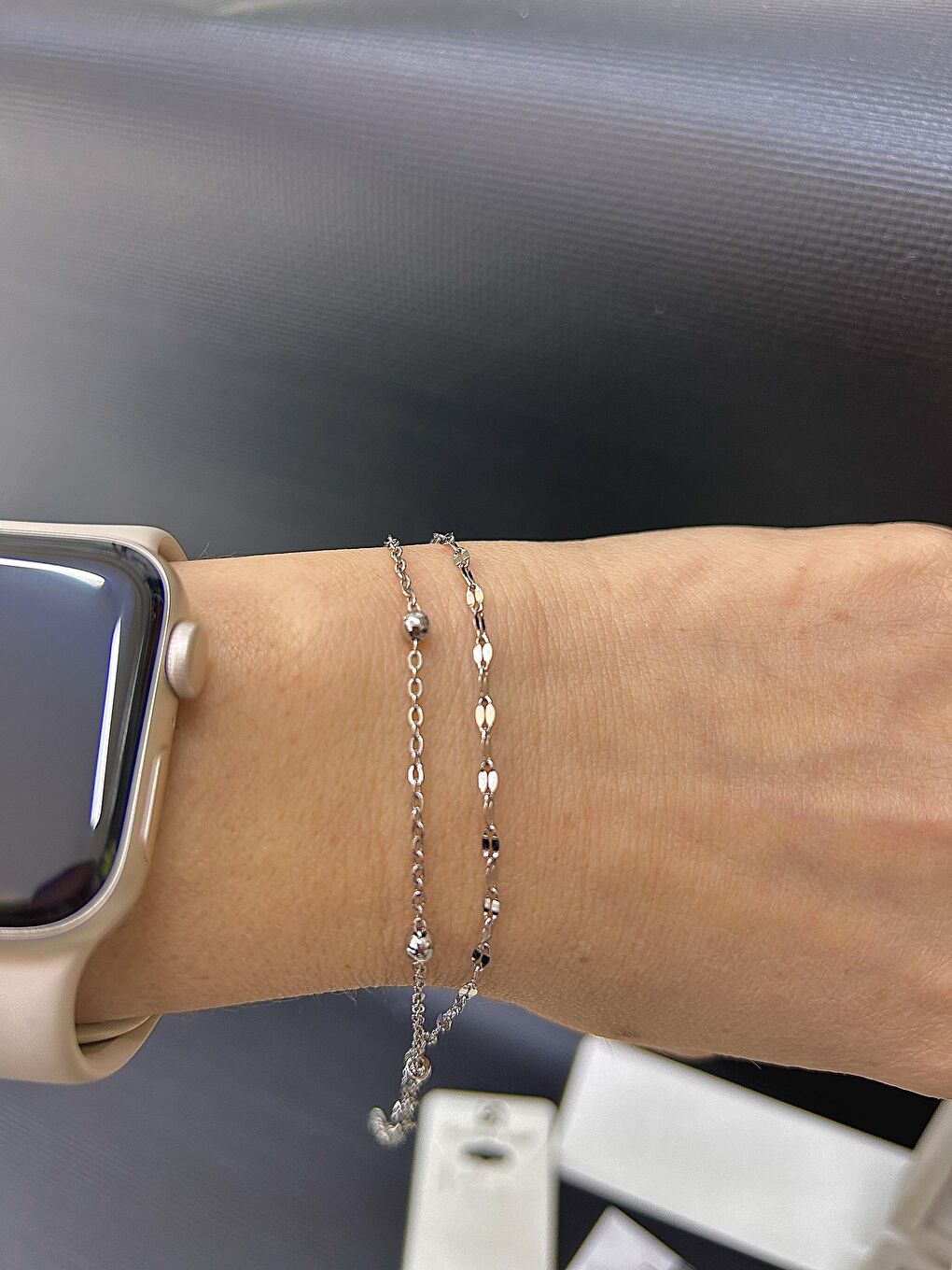 Gri Çelik Gümüş Renk İkili Bileklik-1