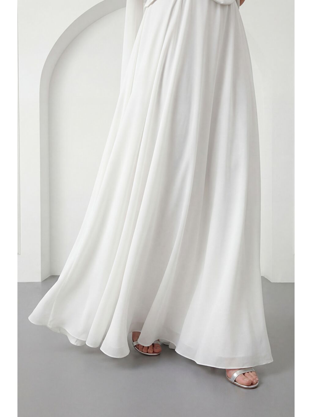 Kadın Beyaz Şal Yaka Straplez Söz Nişan Abiye Elbise-3