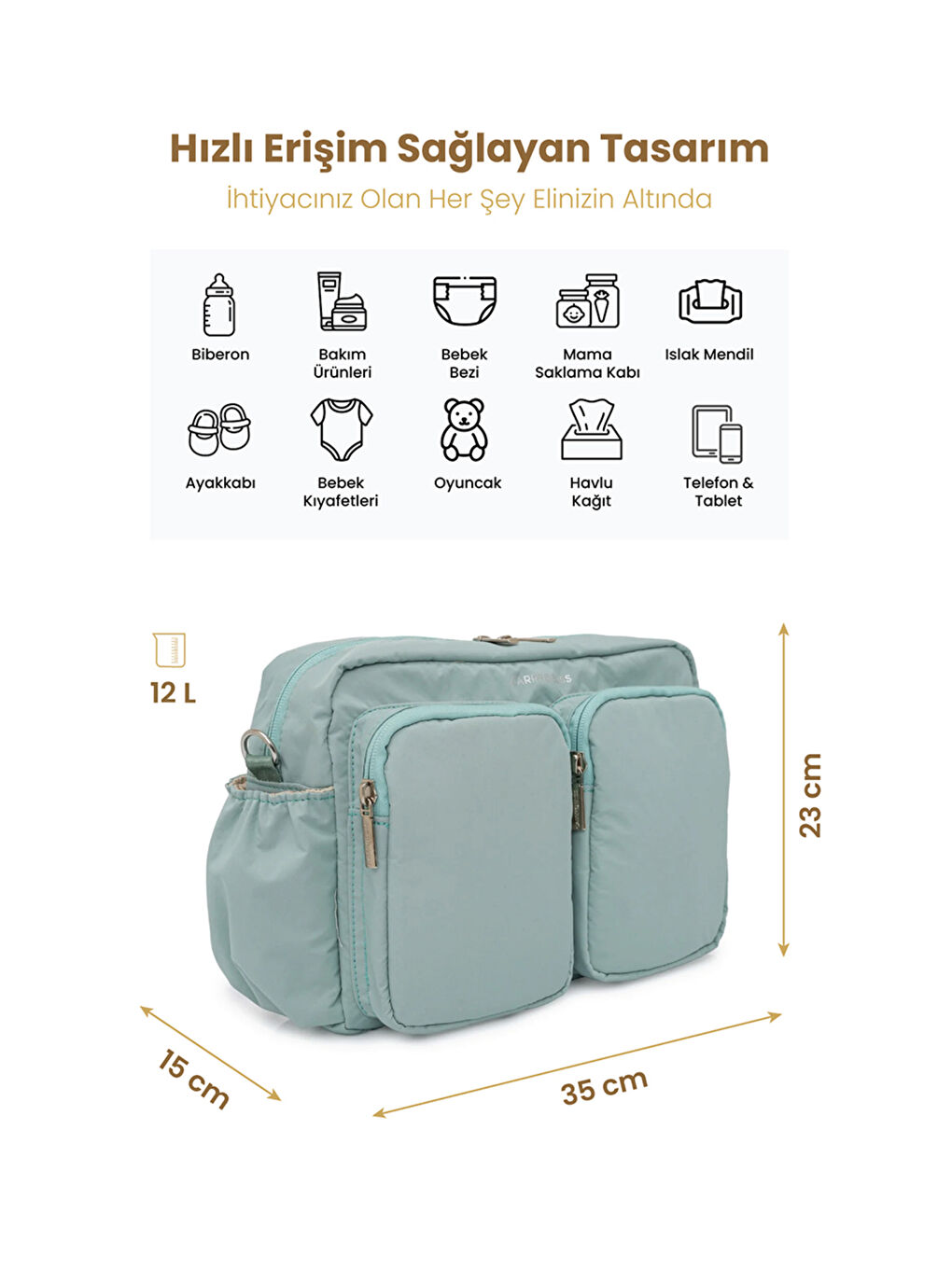 DuoPack Antibakteriyel Astarlı Çok Gözlü Anne Bebek Çantası-2