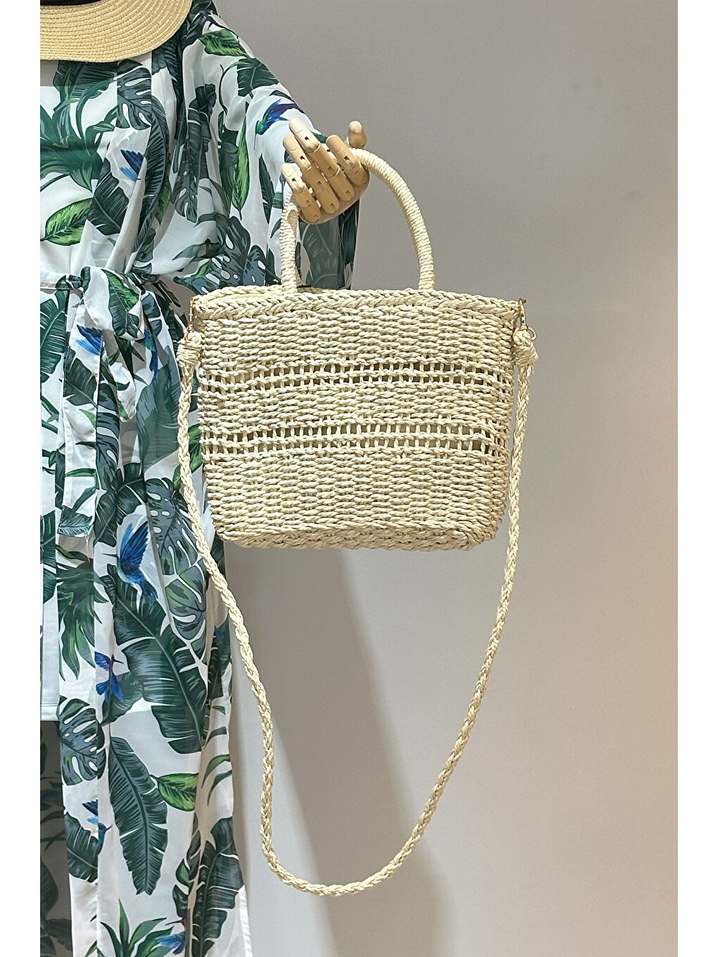 Sepet Örgü Hasır Çanta Plaj Çantası 019 Bej01-2