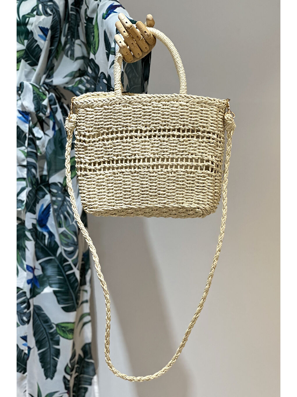 Sepet Örgü Hasır Çanta Plaj Çantası 019 Bej01-3