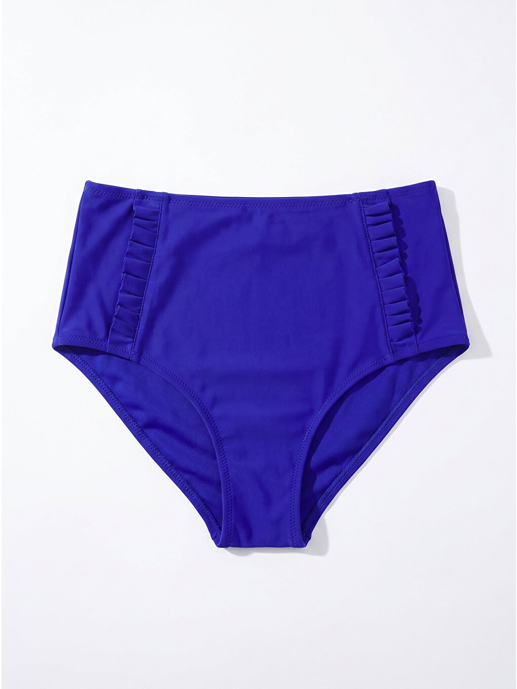 Saks Mavi Yanları Fırfırlı Yüksel Bel Tek Alt Bikini