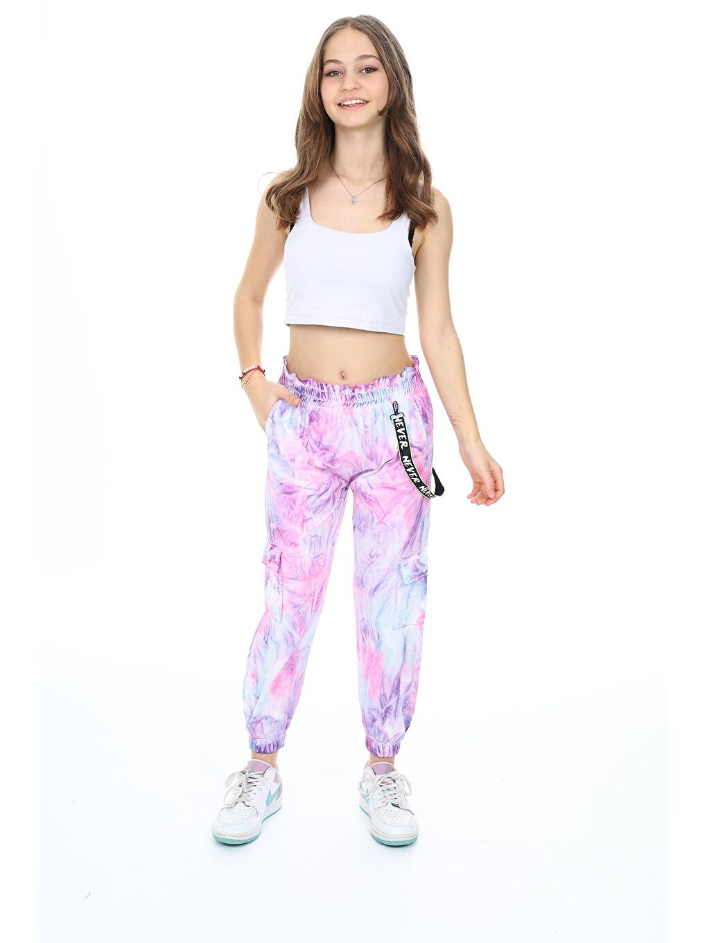 Mor Kız Çocuk Kargo Cepli Jogger Pantolon 10-15 Yaş 1047-4