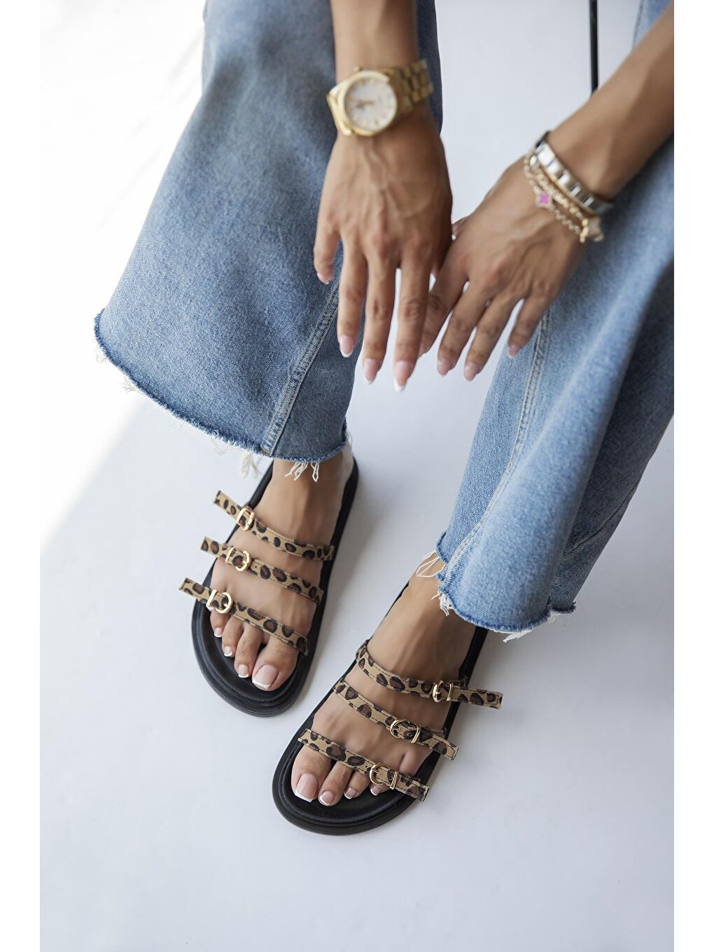 Kahverengi Eboni Kadın Toka Detay Günlük Kumaş Konfor Terlik Leopar-1