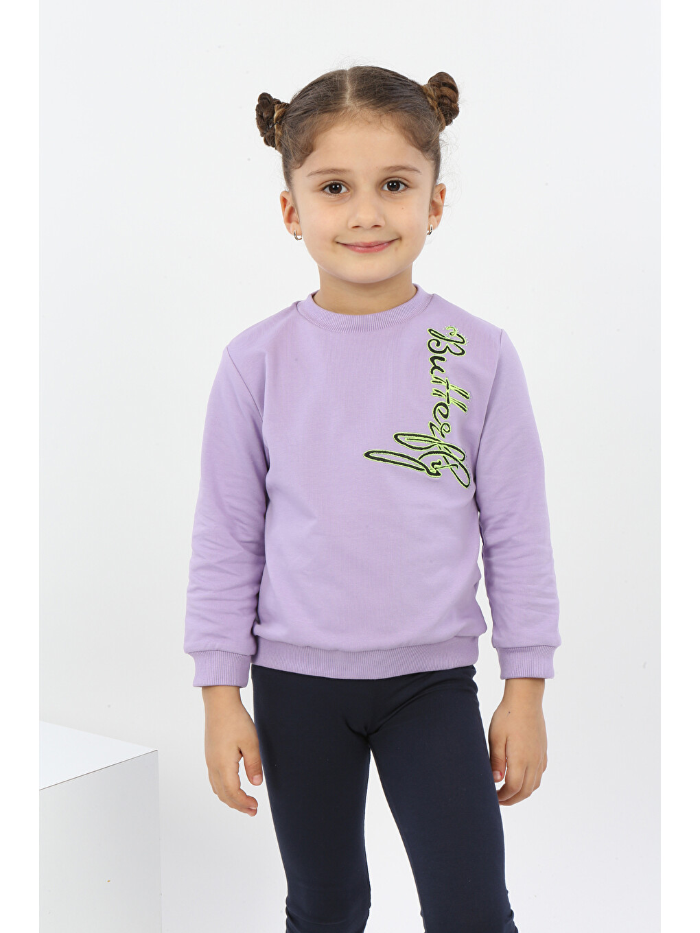 Lila Kız Çocuk Butterfly Nakışlı Sweatshirt