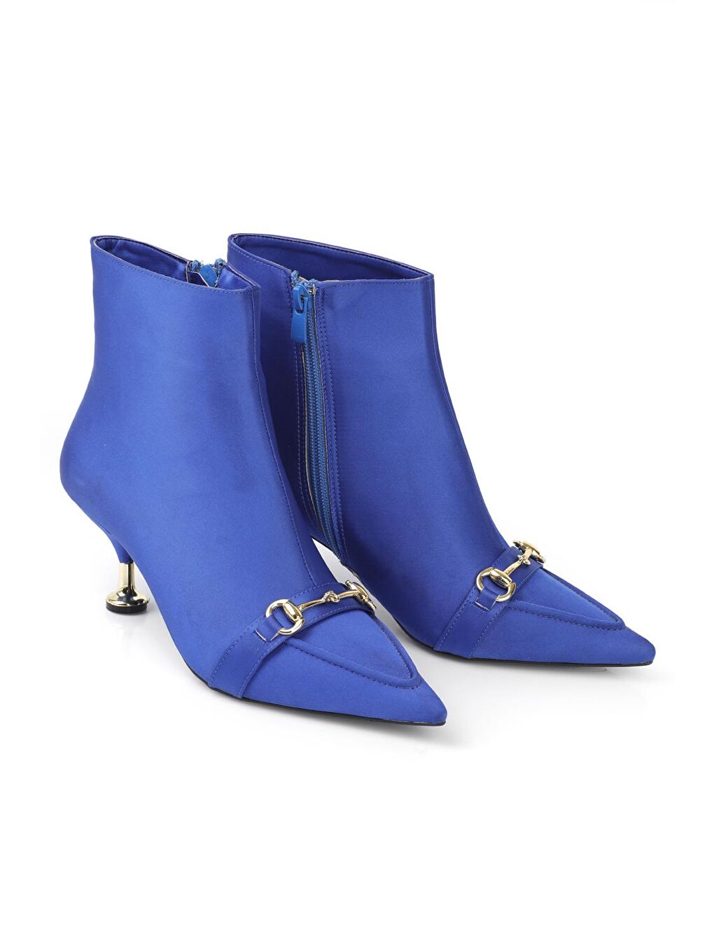 Mavi Sivri Burunlu Piramit Tokalı  Kadın Bot-1