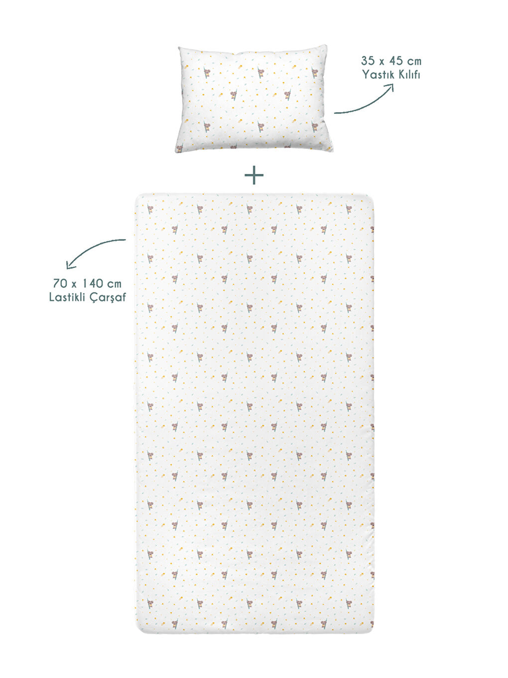 Beyaz Koko Saten Fitted Çarşaf Seti - 70x140x20+35x45cm-2