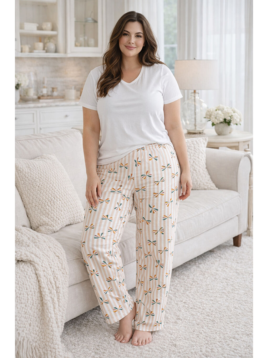 Pembe Büyük Beden Kadın Viskon Kumaş Penye Battal Tek Pijama Alt 15 Somon-1