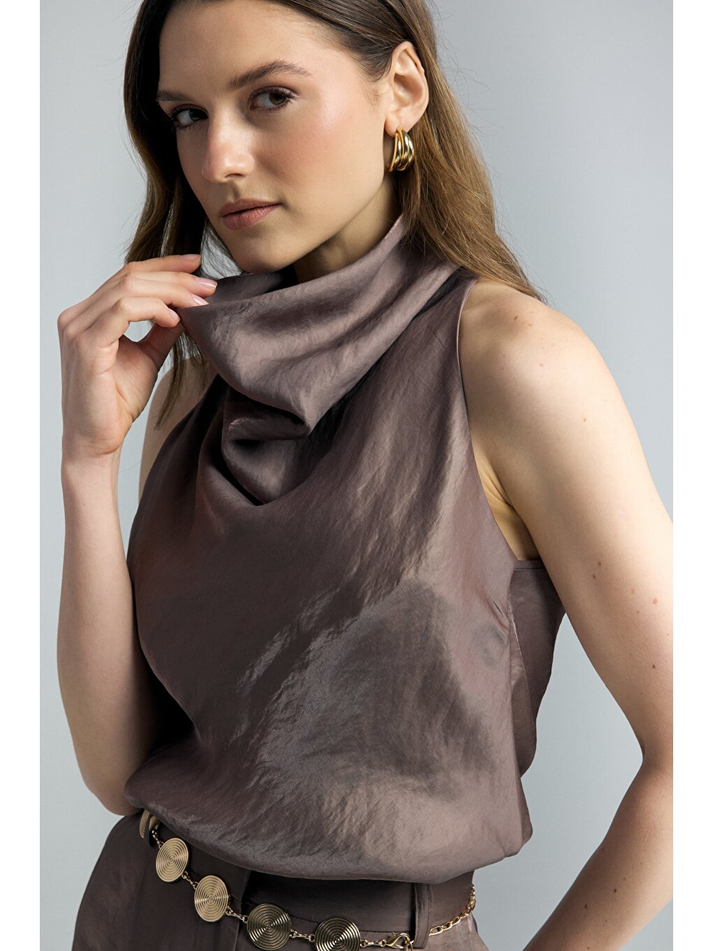 Bej Aura Bluz - Vizon-1