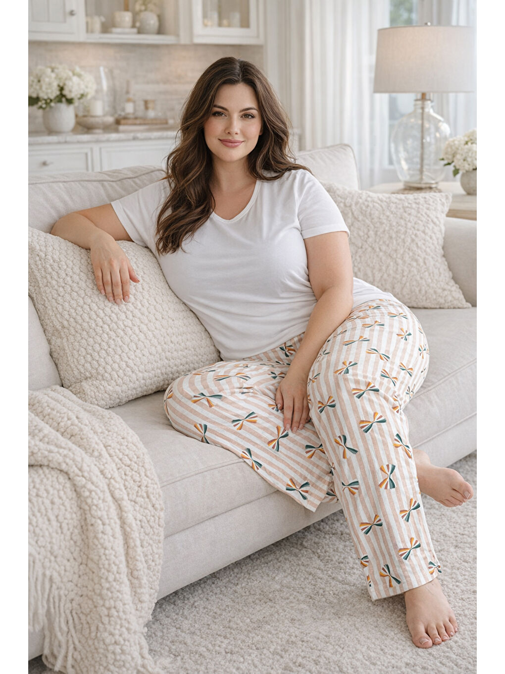 Pembe Büyük Beden Kadın Viskon Kumaş Penye Battal Tek Pijama Alt 15 Somon-2