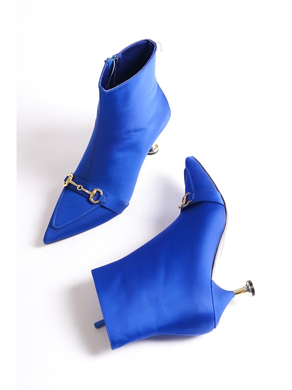 Mavi Sivri Burunlu Piramit Tokalı  Kadın Bot-4