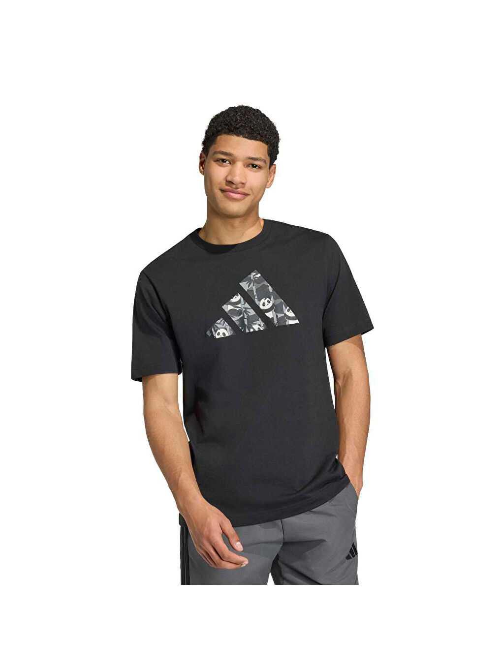 Panda Chill Camo Erkek Siyah Yuvarlak Yaka Tişört