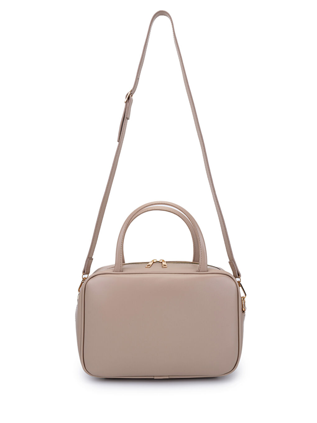 Bej Twins Suni Deri İkili Kadın Çapraz Çanta Vizon-3