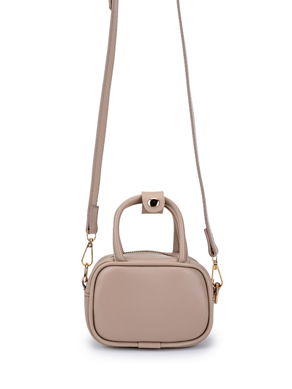 Bej Twins Suni Deri İkili Kadın Çapraz Çanta Vizon-4