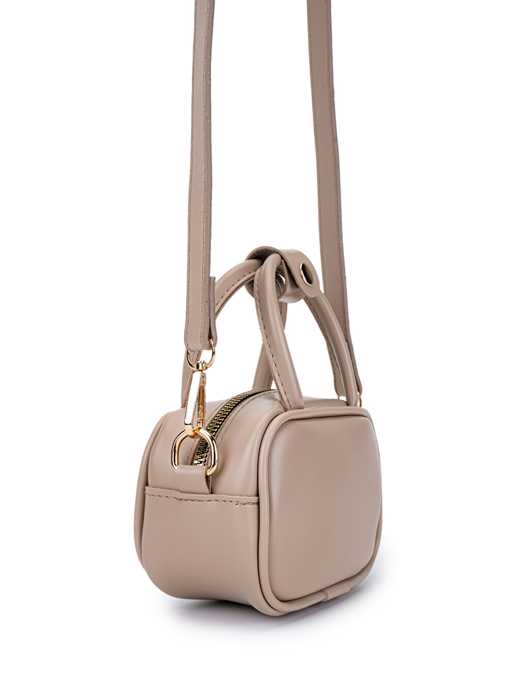 Bej Twins Suni Deri İkili Kadın Çapraz Çanta Vizon-6