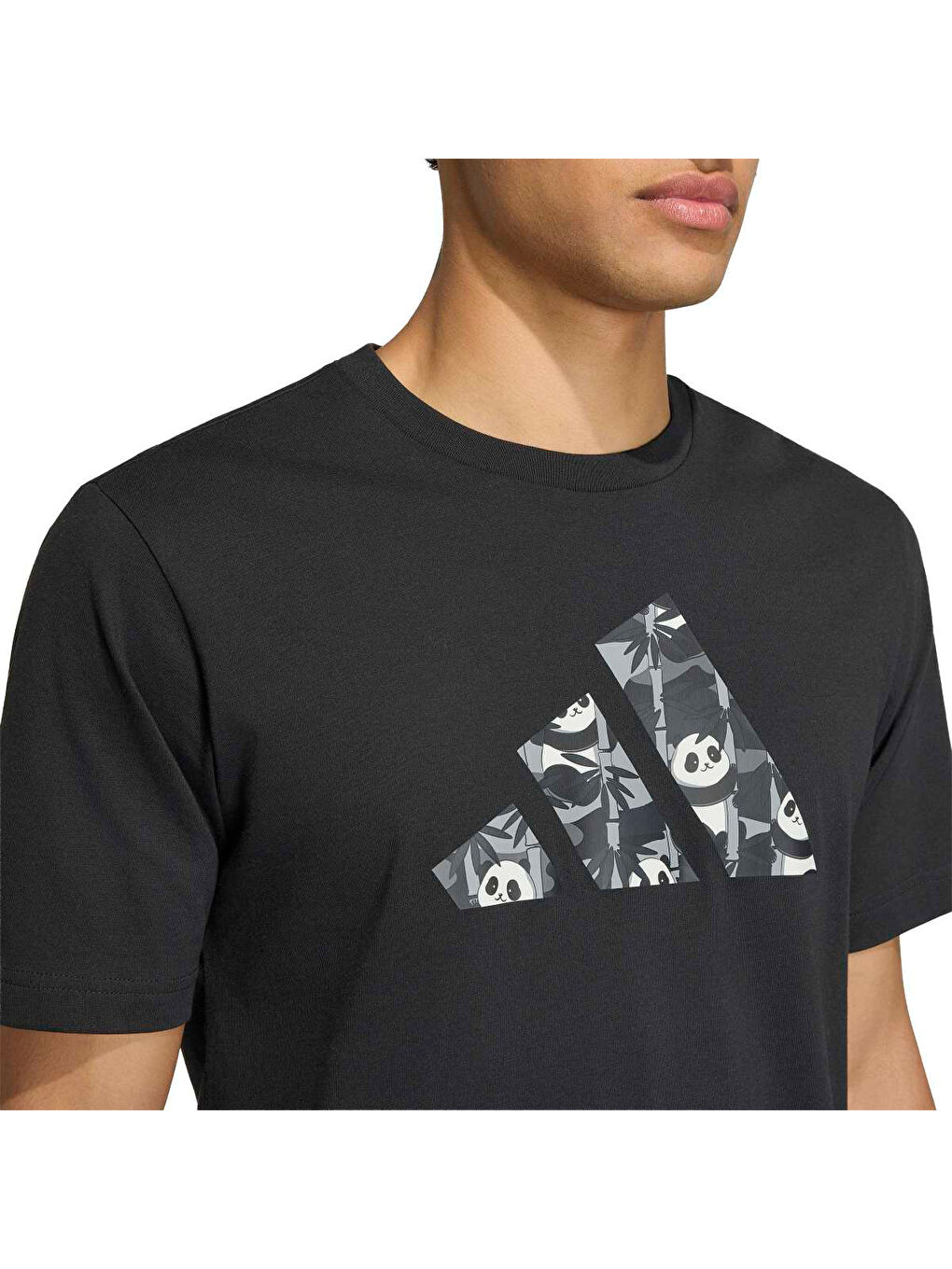 Panda Chill Camo Erkek Siyah Yuvarlak Yaka Tişört-1