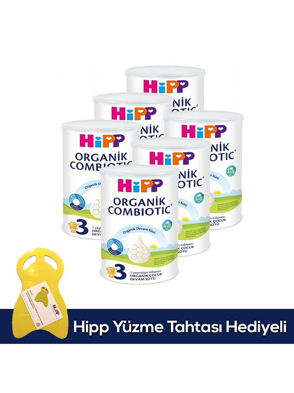 HiPP Renksiz 3 Organik Devam Sütü 350 gr x 6 Adet (Yüzme Tahtası Hediyeli)