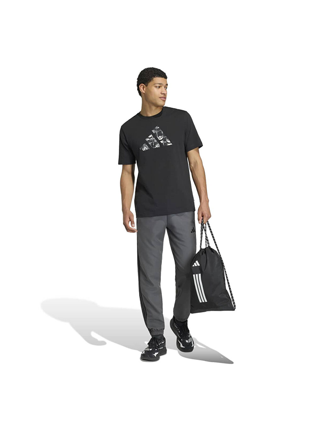 Panda Chill Camo Erkek Siyah Yuvarlak Yaka Tişört-3