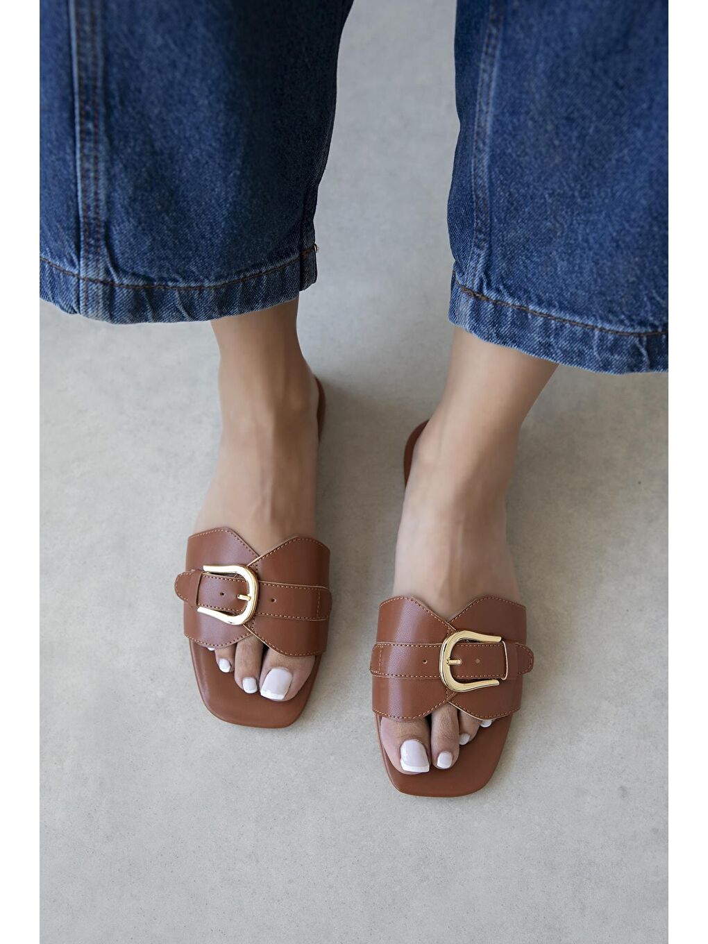 Kahverengi Pablo Kadın Günlük Deri Terlik Taba