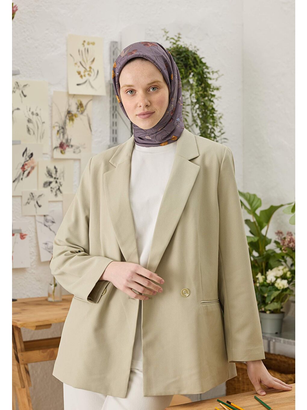 Lila Strawberry Desen Pamuk İpek Eşarp Lavanta