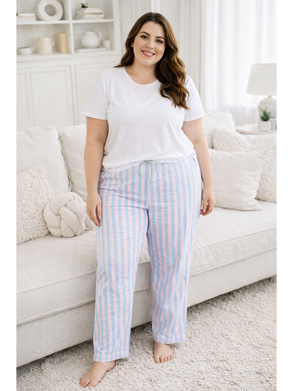 Büyük Beden Kadın Viskon Kumaş Penye Battal Tek Pijama Alt 14 Pembe01-2