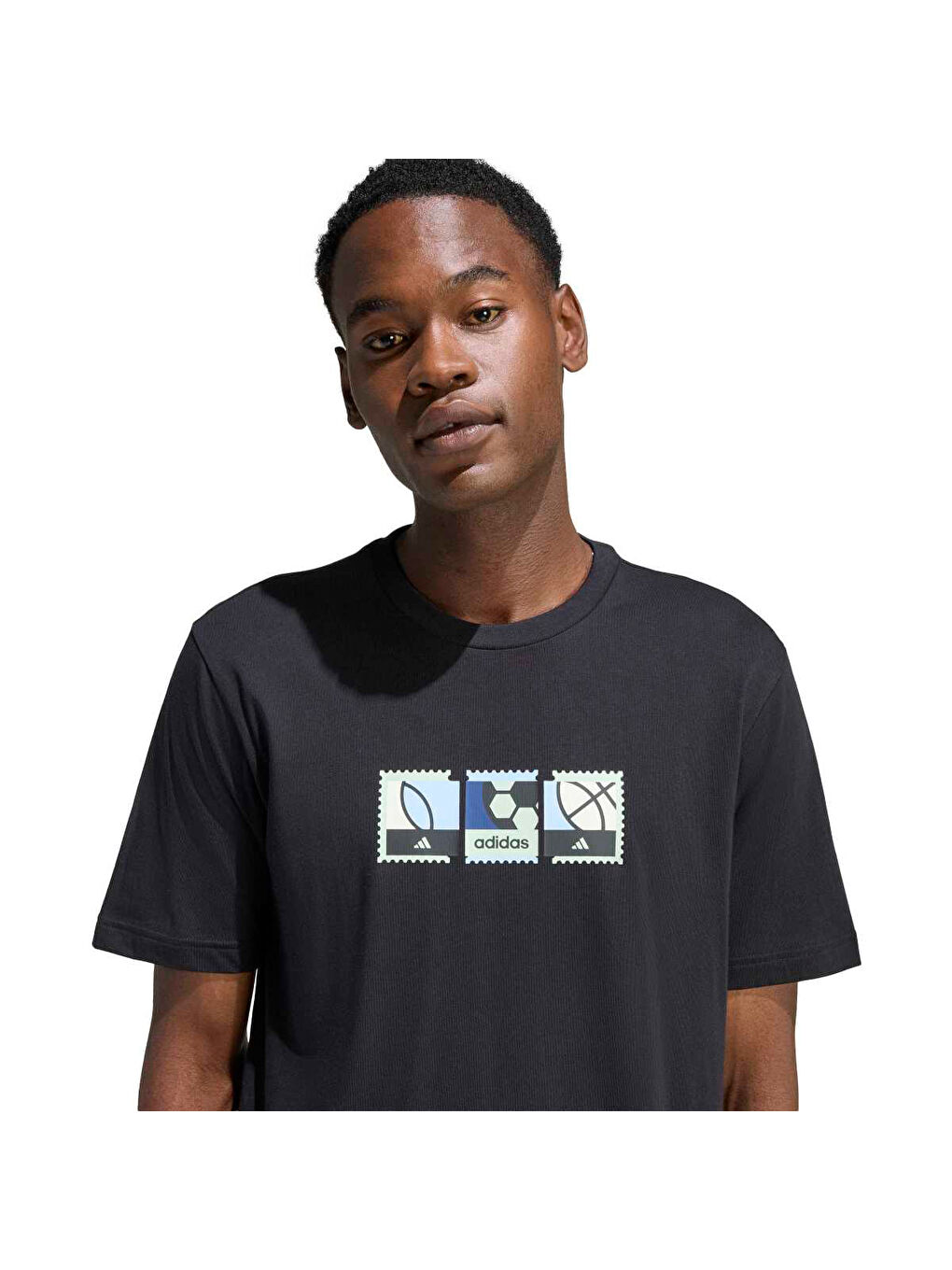 Memories Of Sport Stamps Erkek Siyah Yuvarlak Yaka Tişört-1