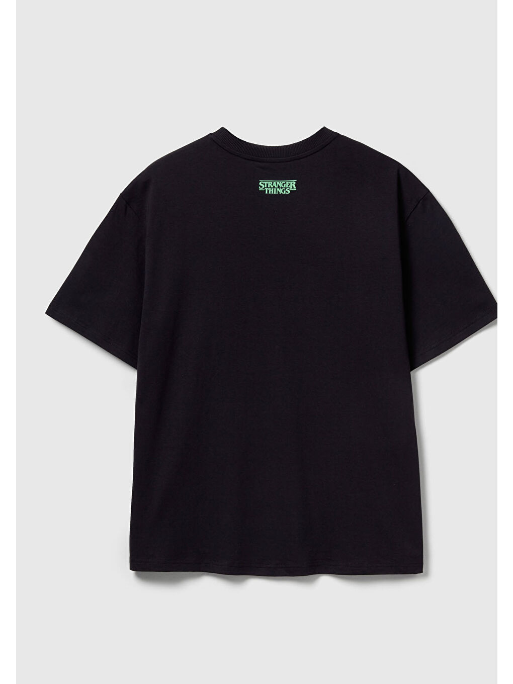 Erkek Siyah-Yeşil %100 Pamuk Regular Fit Stranger Things Baskılı T-Shirt-3