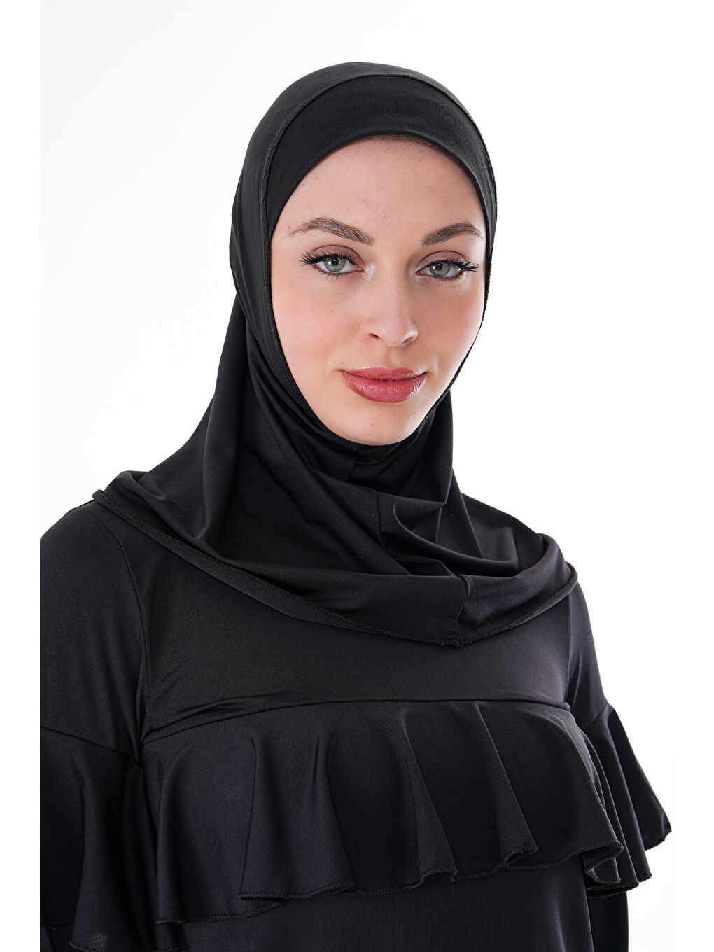 Siyah Esnek Kumaş Boynu Kapatan Eşarp Tesettür Mayo Bonesi SB549