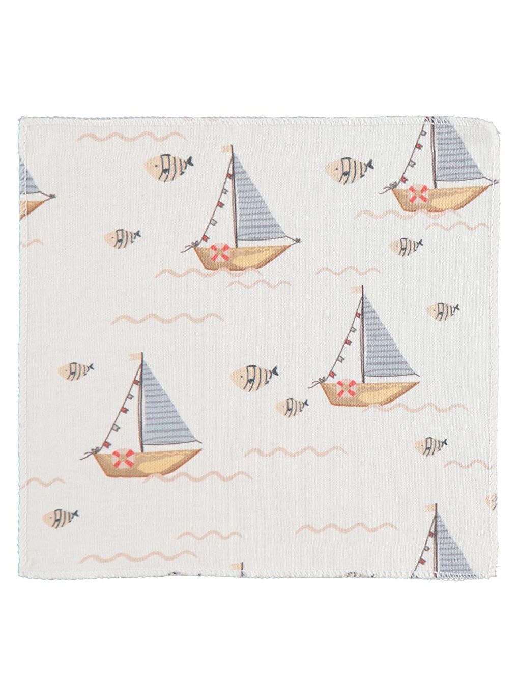 Baby Yelken Baskılı Ağız Bezi ve Mendili - Ekru-1