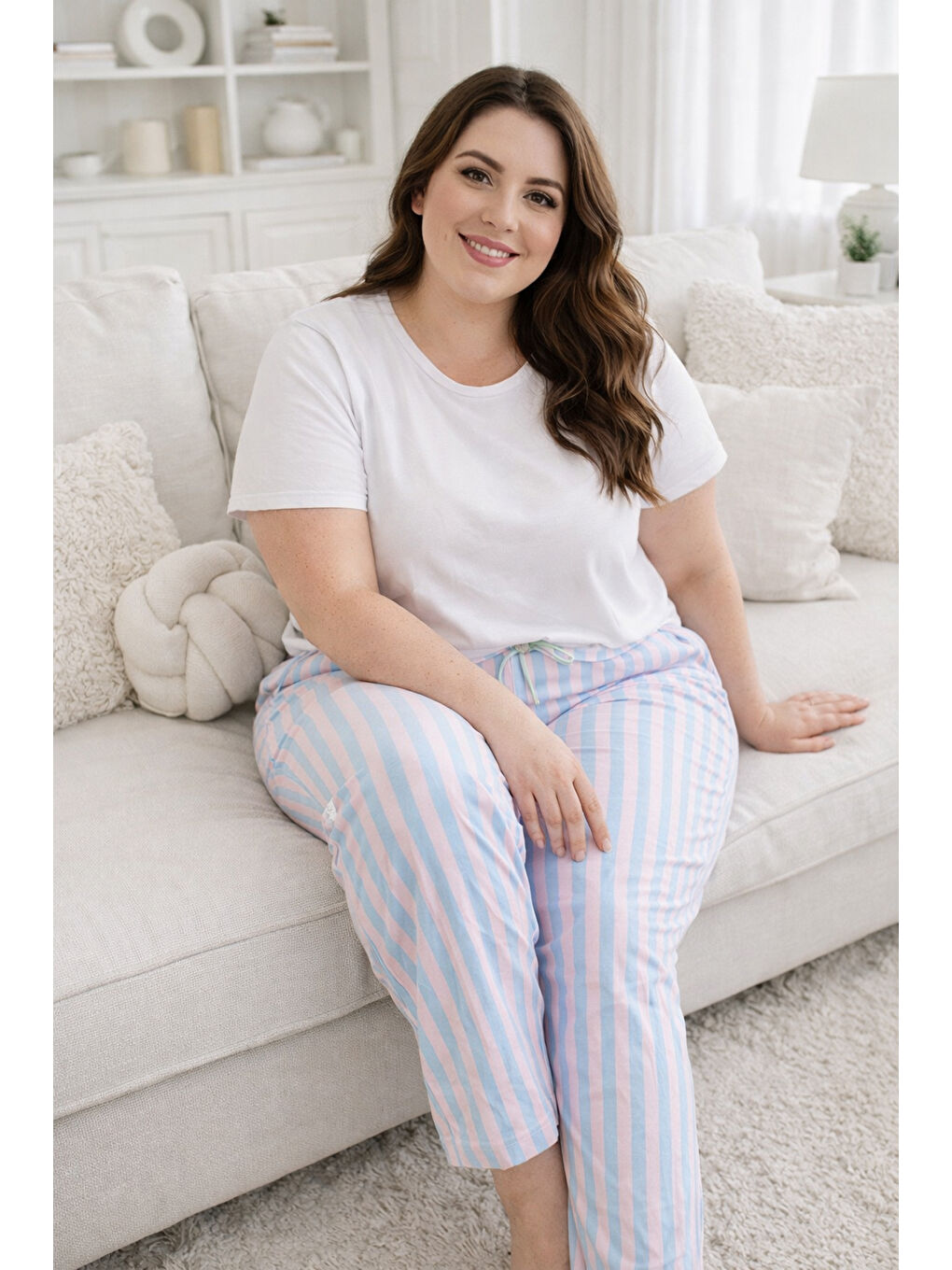 Büyük Beden Kadın Viskon Kumaş Penye Battal Tek Pijama Alt 14 Pembe01-3