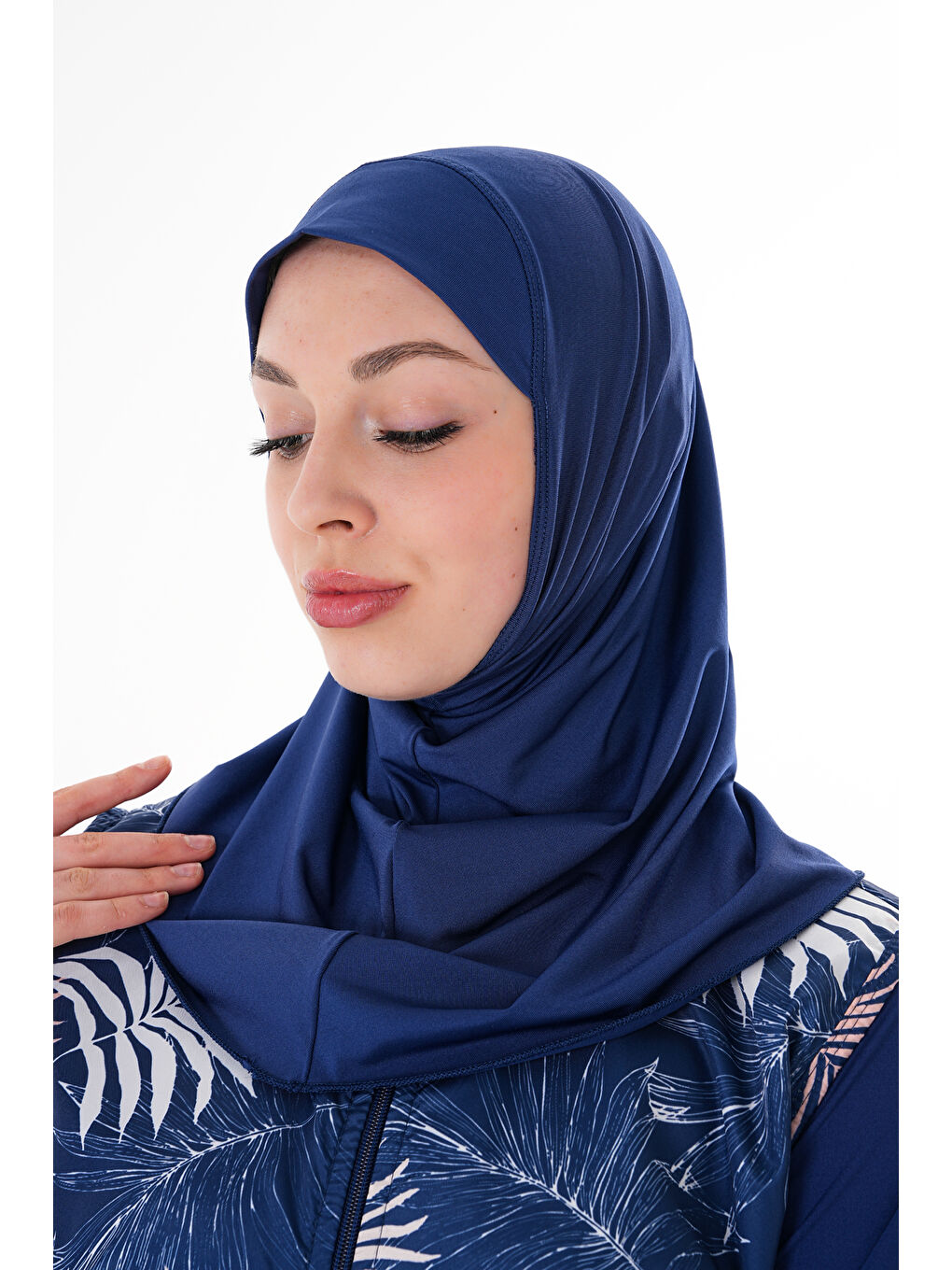 Lacivert Esnek Kumaş Boynu Kapatan Eşarp Tesettür Mayo Bonesi SB549