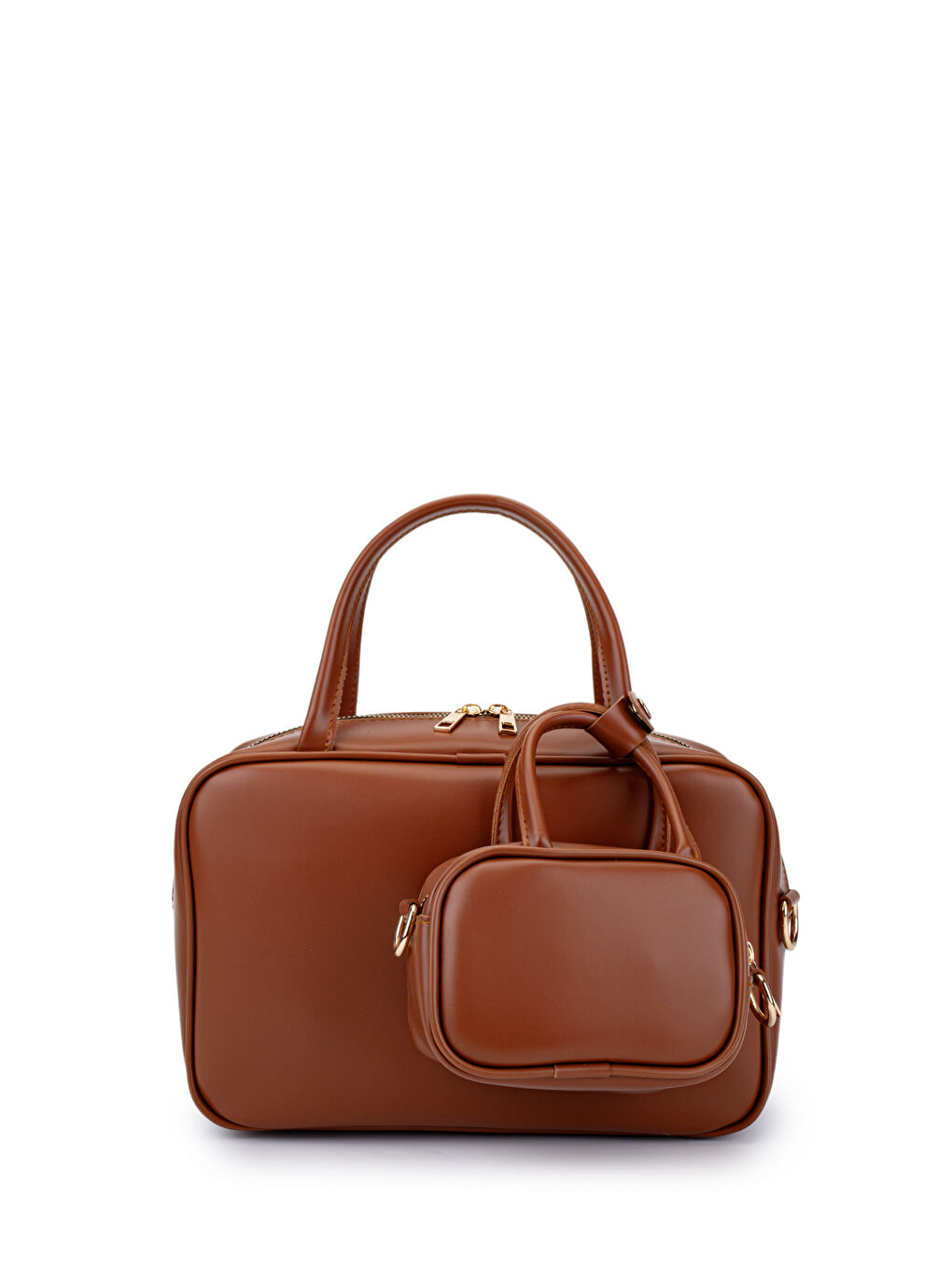 Kahverengi Twins Suni Deri İkili Kadın Çapraz Çanta Taba