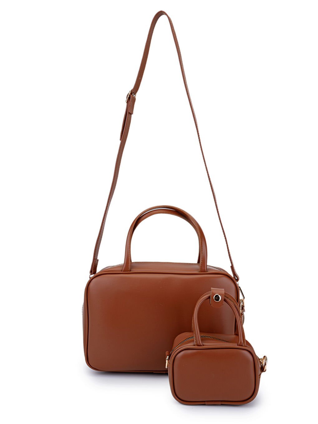 Kahverengi Twins Suni Deri İkili Kadın Çapraz Çanta Taba-1