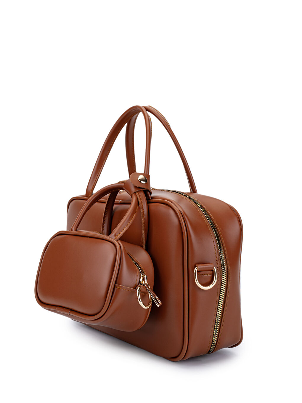 Kahverengi Twins Suni Deri İkili Kadın Çapraz Çanta Taba-2