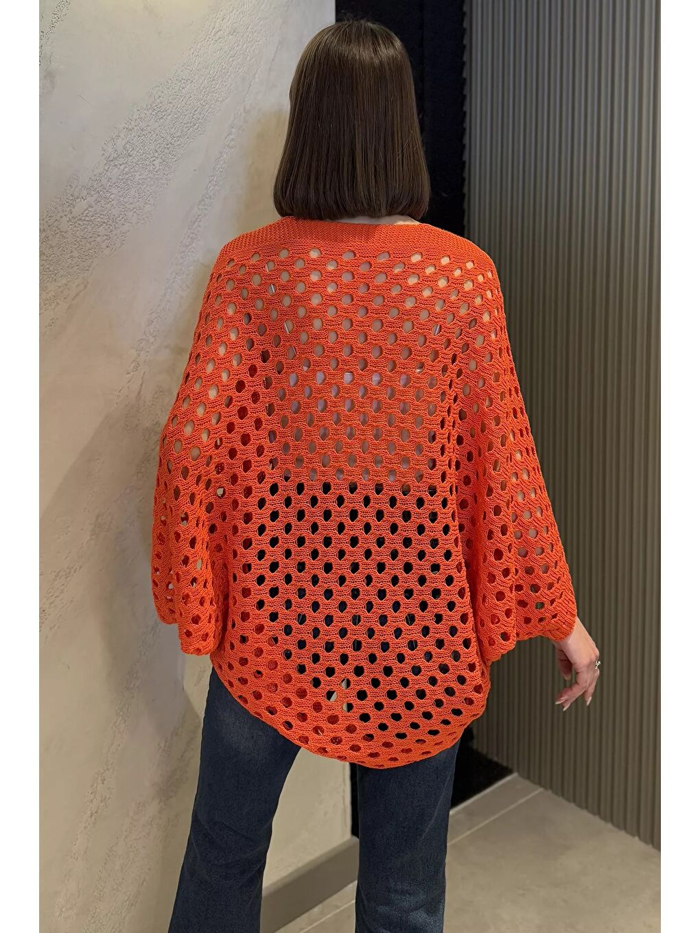 Turuncu Ajurlu Kadın Triko Bluz-2