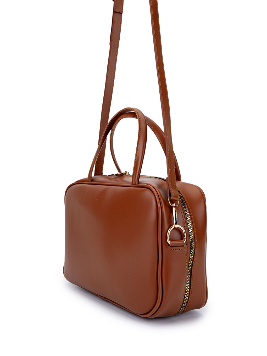 Kahverengi Twins Suni Deri İkili Kadın Çapraz Çanta Taba-8