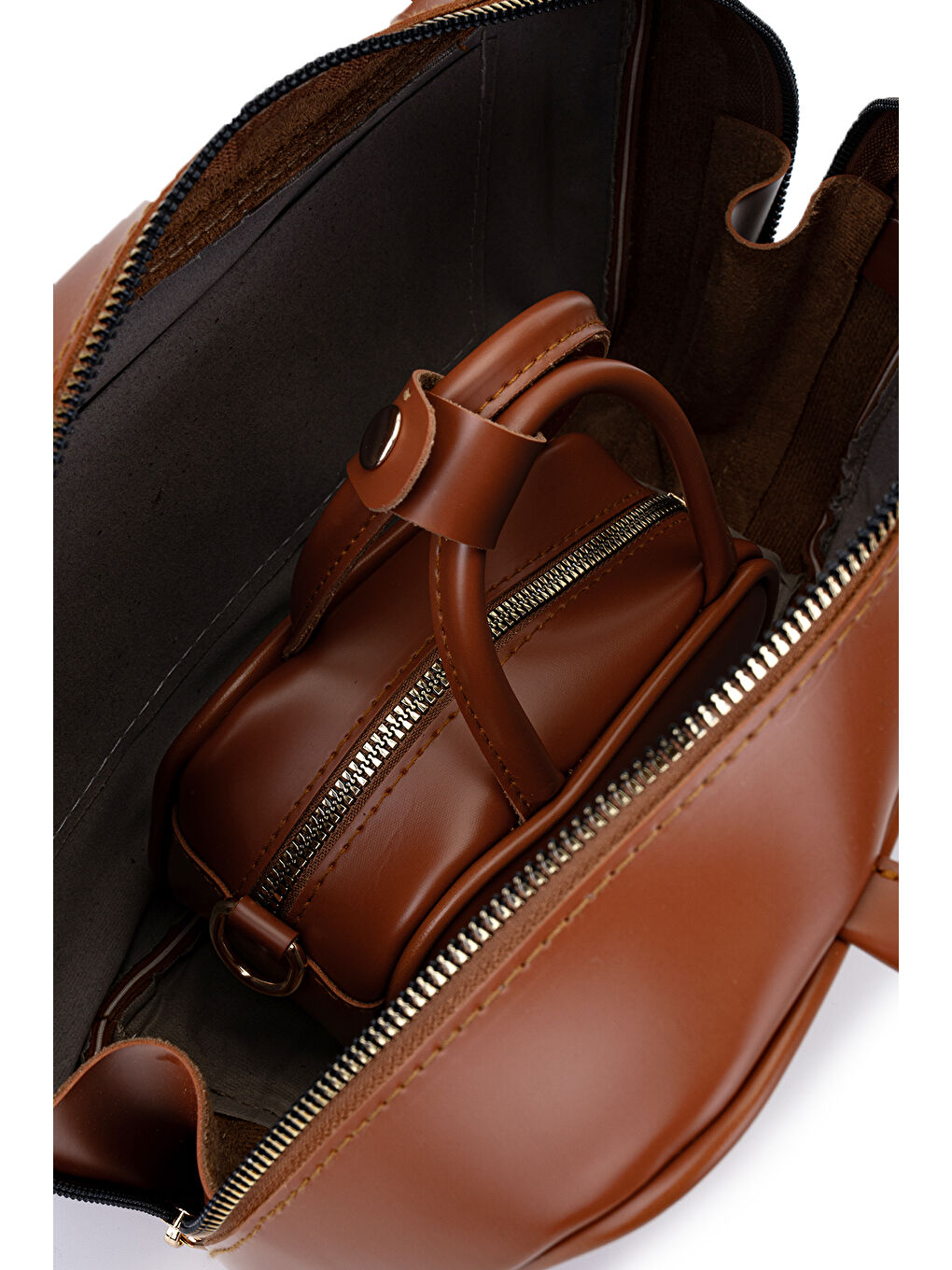 Kahverengi Twins Suni Deri İkili Kadın Çapraz Çanta Taba-9