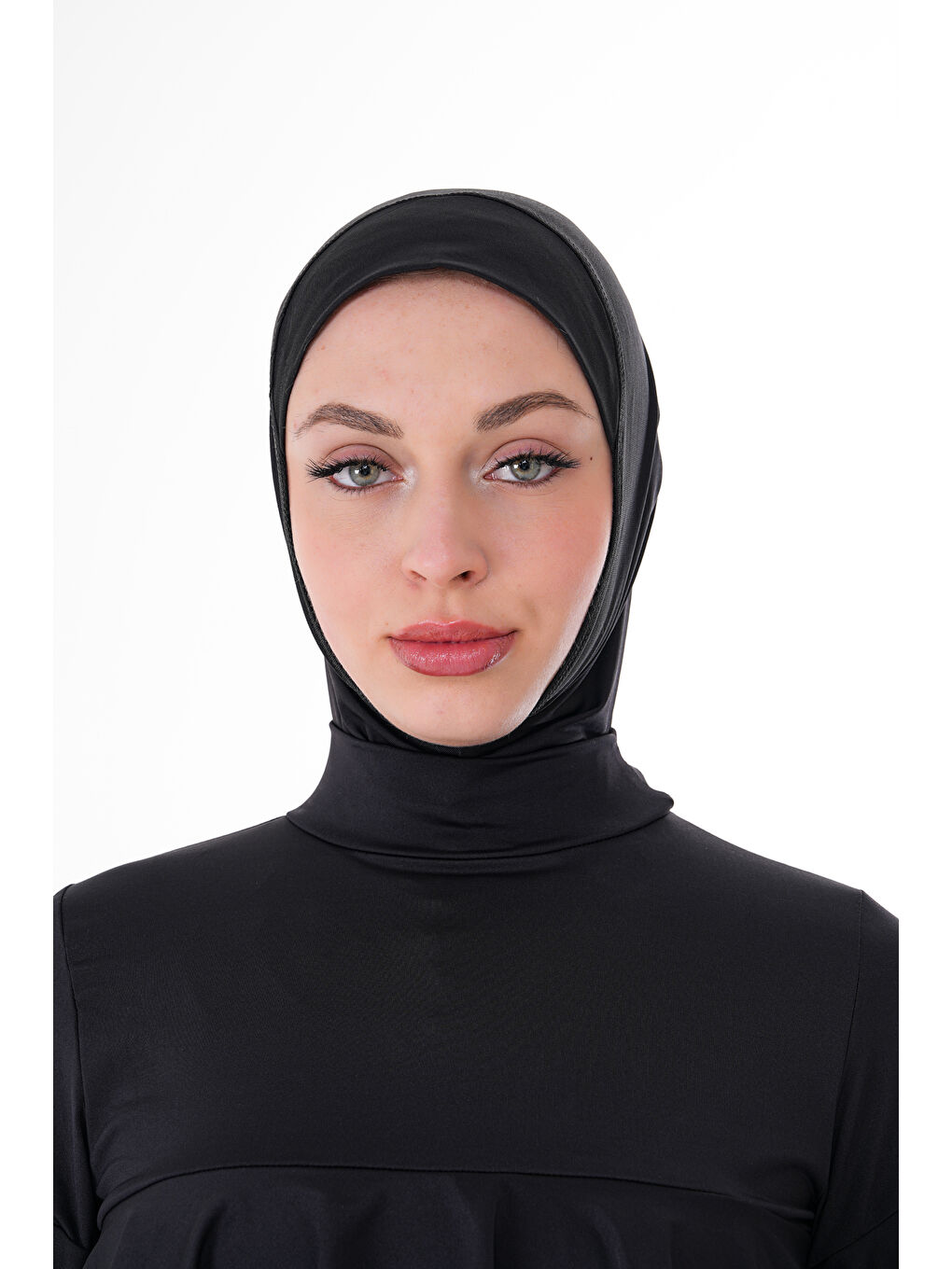 Siyah Esnek Kumaş Boynu Kapatan Eşarp Tesettür Mayo Bonesi SB549-1