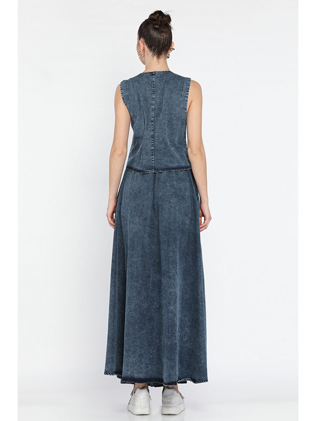 Mavi Kadın Cepli Etek Yelek Jean İkili Takım-3