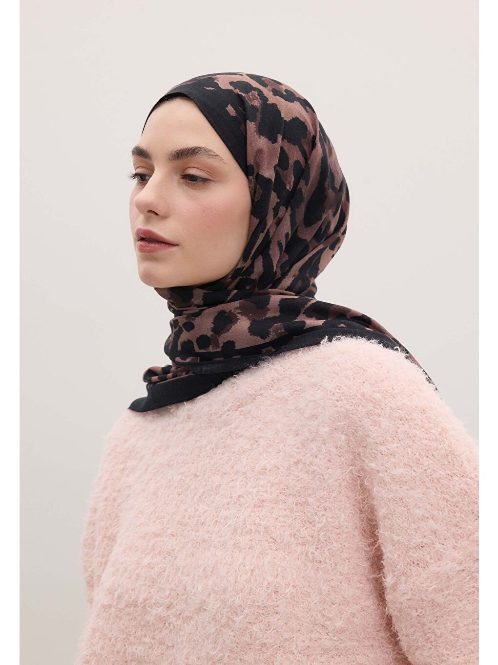 Kahverengi Leopar Desen Şal Kestane-1