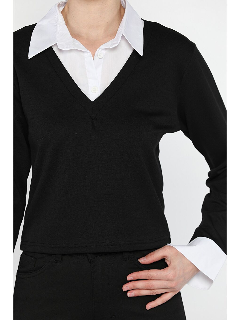 Siyah Kadın Gömlek Yaka Bluz-3