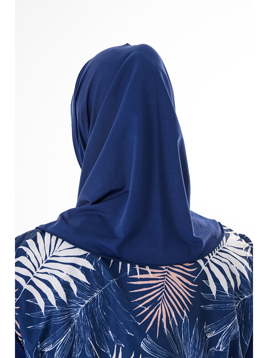 Lacivert Esnek Kumaş Boynu Kapatan Eşarp Tesettür Mayo Bonesi SB549-3