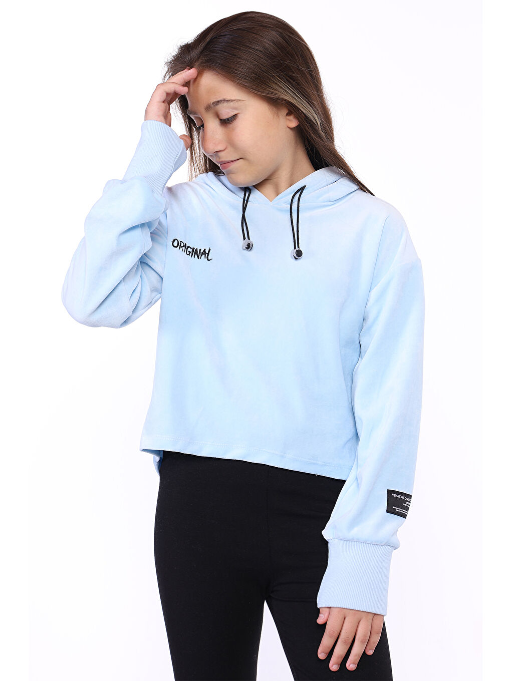 Toontoykids Mavi Kız Çocuk Kapüşonlu Kadife Sweatshirt