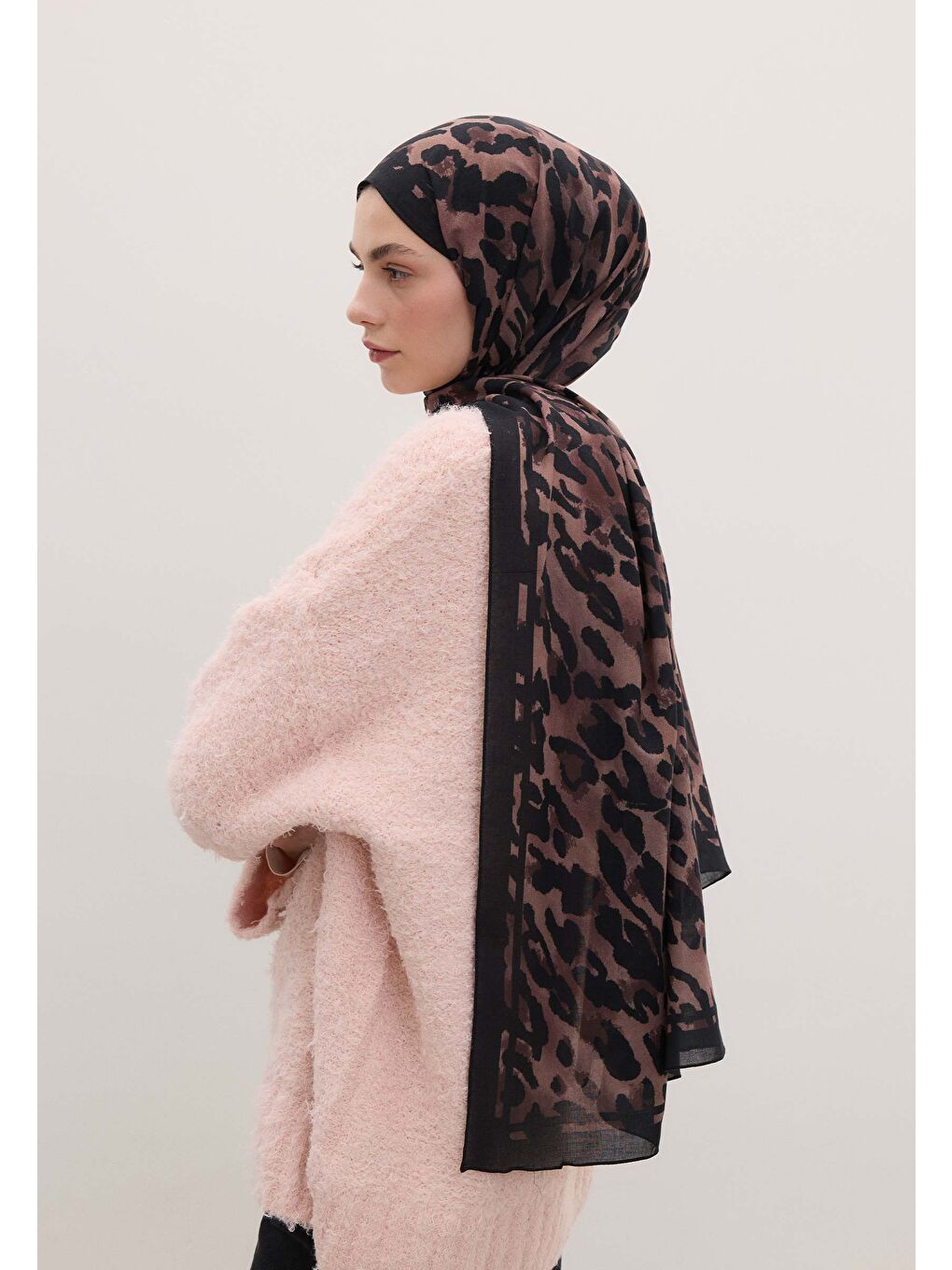 Kahverengi Leopar Desen Şal Kestane-2