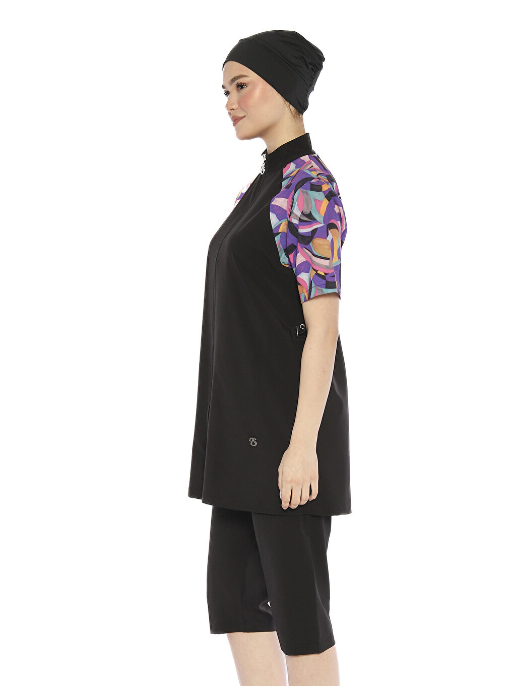 Kısa Kollu Spor Elastanlı Yarı Kapalı Mayo 6286 Siyah04-2