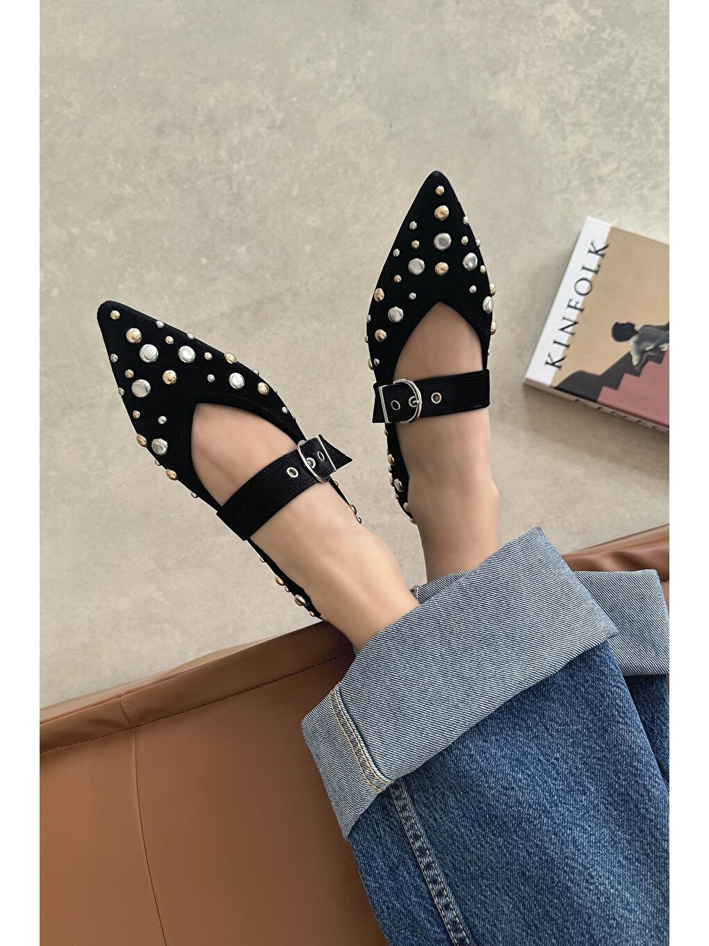 Aqua Kadın Drop Detay Kadife Babet Siyah-1