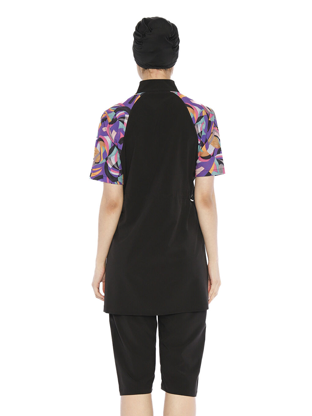 Kısa Kollu Spor Elastanlı Yarı Kapalı Mayo 6286 Siyah04-3