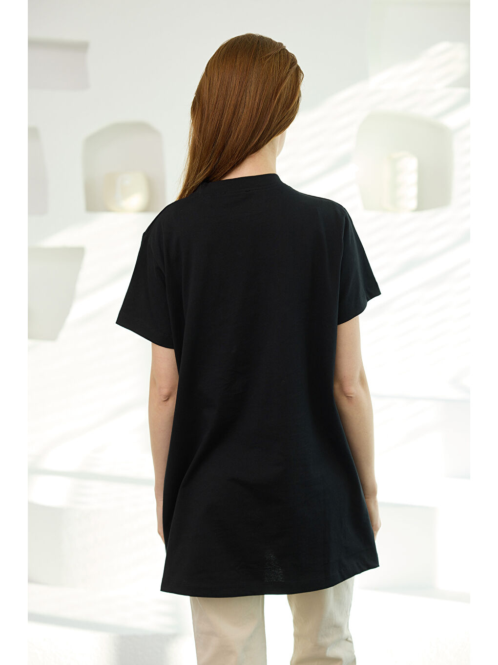 Kadın Ayıcık Baskılı Basic Kısa Kollu İçlik Siyah-2