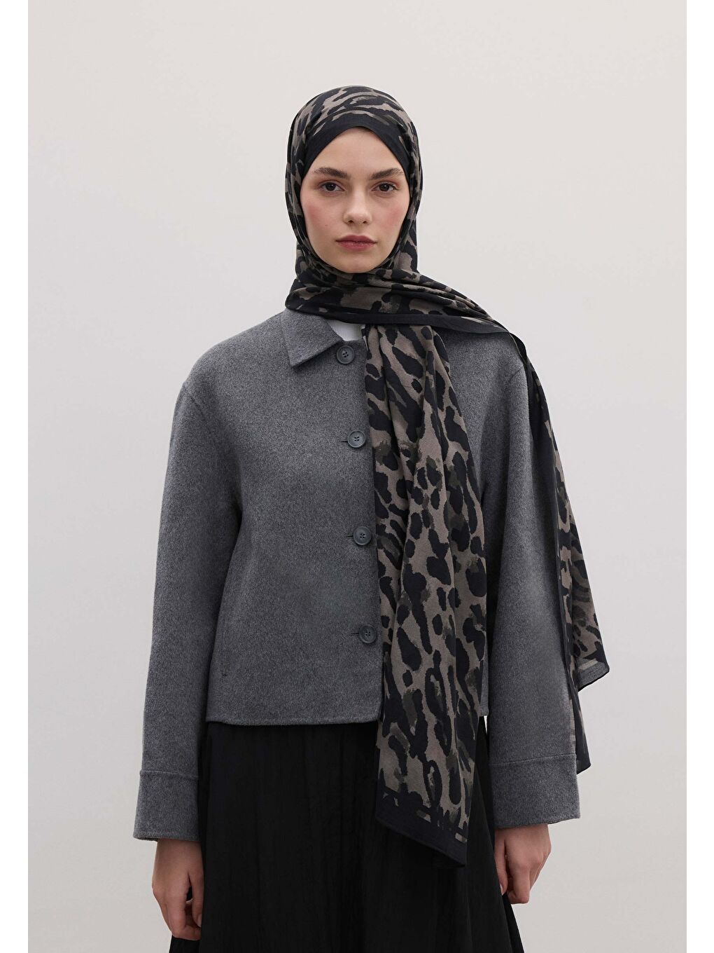 Bej Leopar Desen Şal Vizon-2