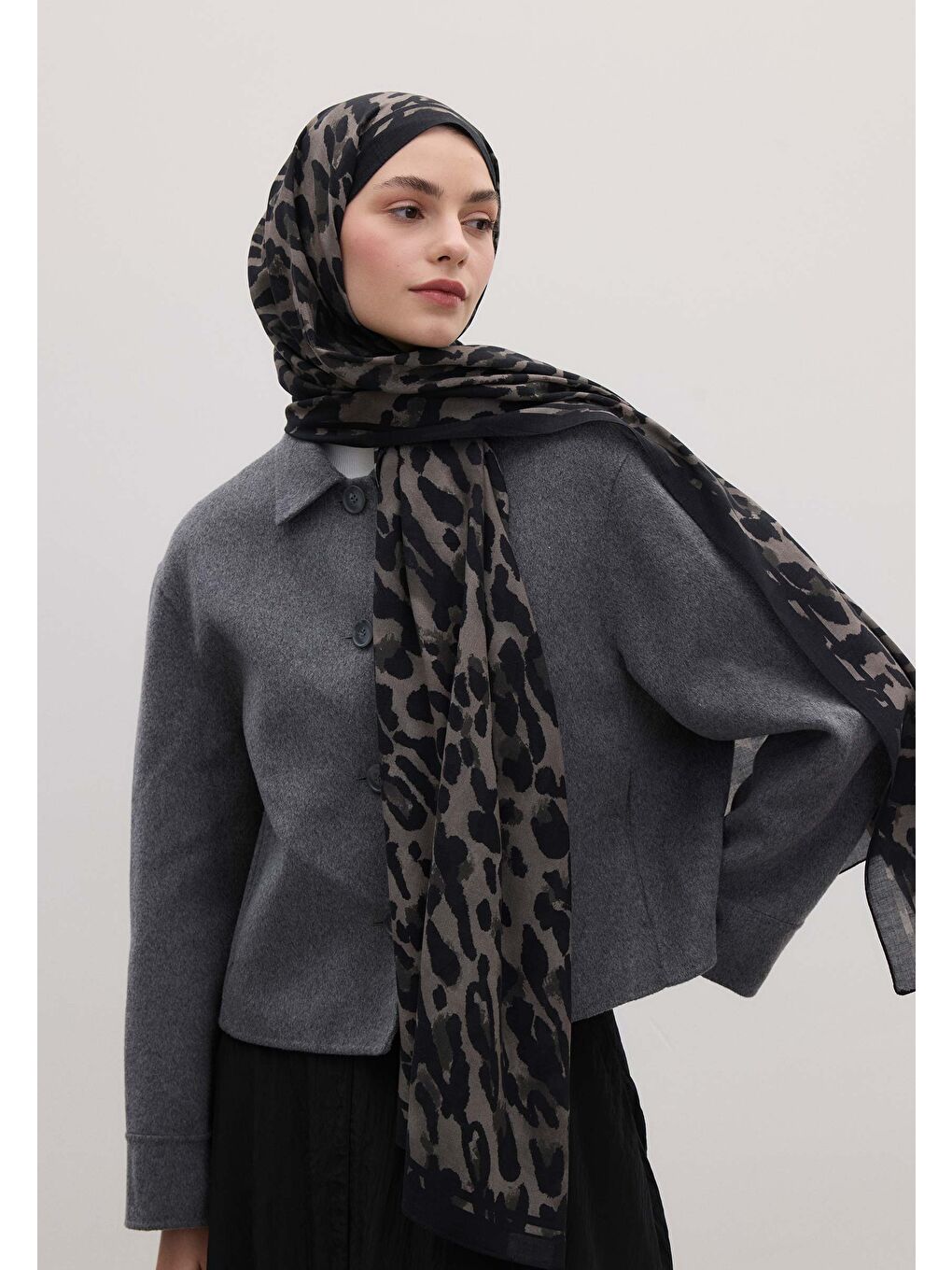 Bej Leopar Desen Şal Vizon-3
